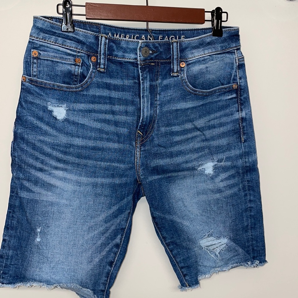 Men’s Destroyed Dark Wash Jean Shorts